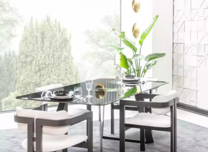 Luxus Esszimmer Glas Design Tisch Essgruppe Esstisch mit 4x Stühlen 5tlg